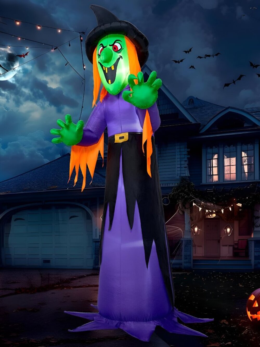 12 Ft Tall Halloween Inflatables Witch Outdoor Decorations, with Build-in LED